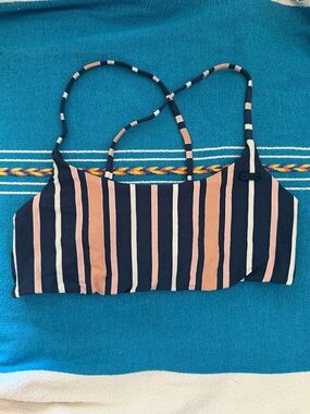 Roxy Navy & White Striped Swim Top